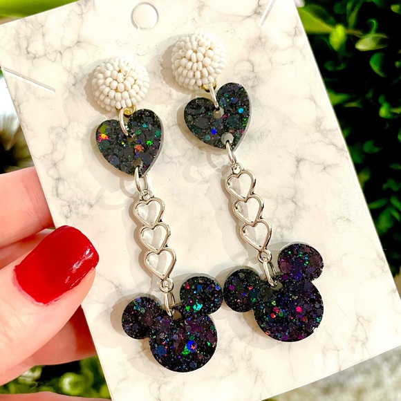 Acrylic Mickey and Heart Earrings - Picture 2 of 4